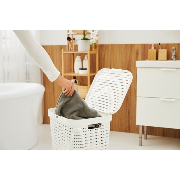 Baltas plastikinis skalbinių krepšys 55 L Country - Rotho-image-2