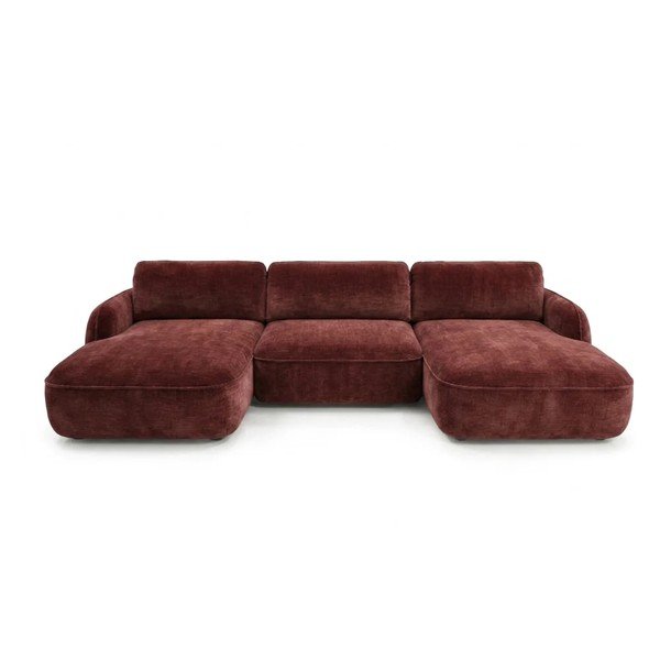 Raudonos spalvos sulankstoma/su sandėliavimo vieta kampinė sofa iš velveto („U“ formos) Celeste – Bobochic Paris
