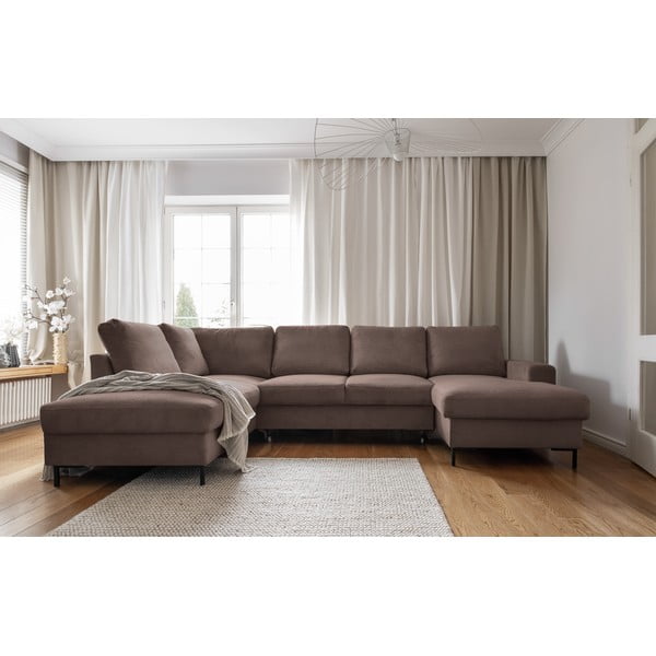 Iš kordinio velveto sulankstoma kampinė sofa rudos spalvos (su kairiuoju kampu) Lofty Lilly – Miuform-image-1