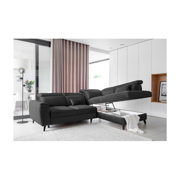 Tamsiai pilkos spalvos iš velveto sulankstoma/su sandėliavimo vieta kampinė sofa (su dešiniuoju kampu/„L“ formos) Noble – ELTAP-image-3