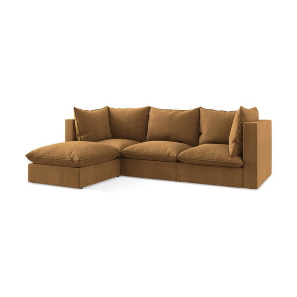 Terakotos spalvos kampinė sofa (su kairiuoju kampu/su gultu) Manao – Makamii-image-3