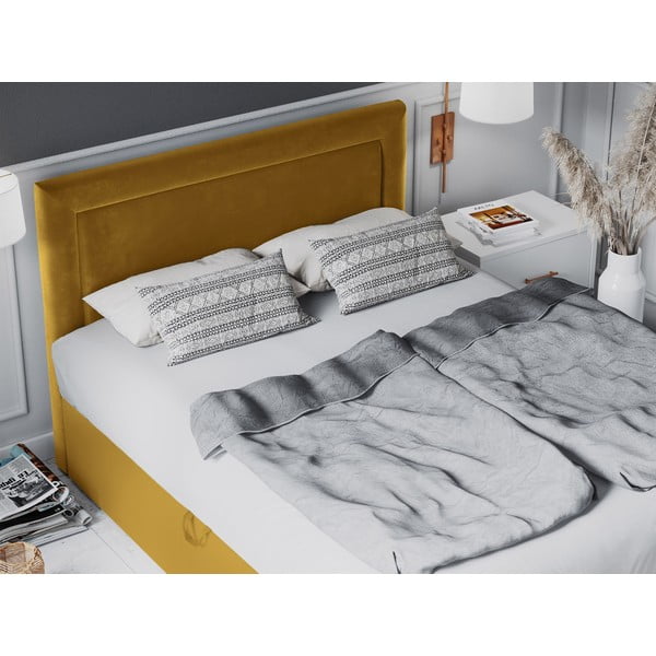 Geltona aksominė dvigulė lova Mazzini Beds Yucca, 200 x 200 cm-image-1