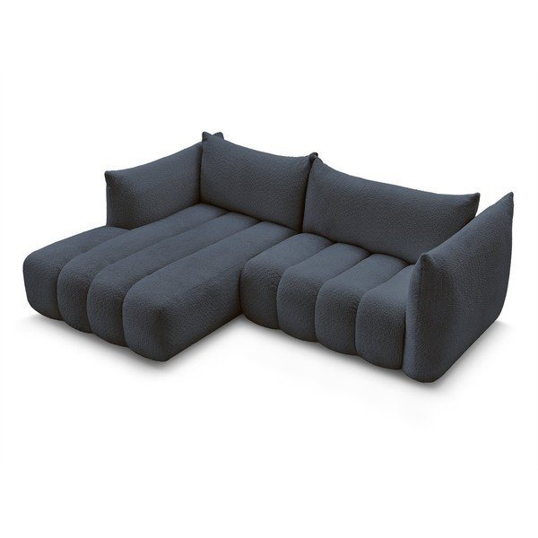 Tamsiai mėlynos spalvos kampinė sofa iš boucle (su kairiuoju kampu/su gultu) Azra – Bobochic Paris-image-3