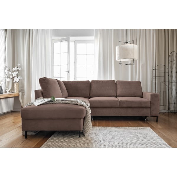 Iš kordinio velveto sulankstoma kampinė sofa rudos spalvos (su kairiuoju kampu) Lofty Lilly – Miuform-image-4