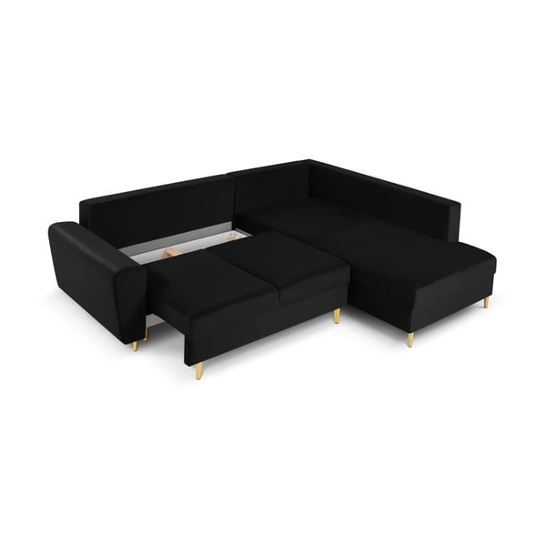 Juodos spalvos iš velveto sulankstoma/su sandėliavimo vieta kampinė sofa (su dešiniuoju kampu/„L“ formos) Kyoto – Cosmopolitan Design-image-3