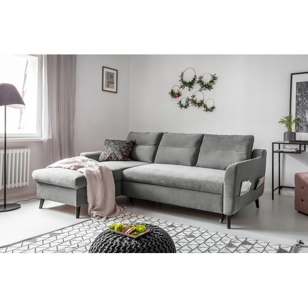Šviesiai pilka aksominė kampinė sofa Miuform Stylish Tent, kairysis kampas-image-3