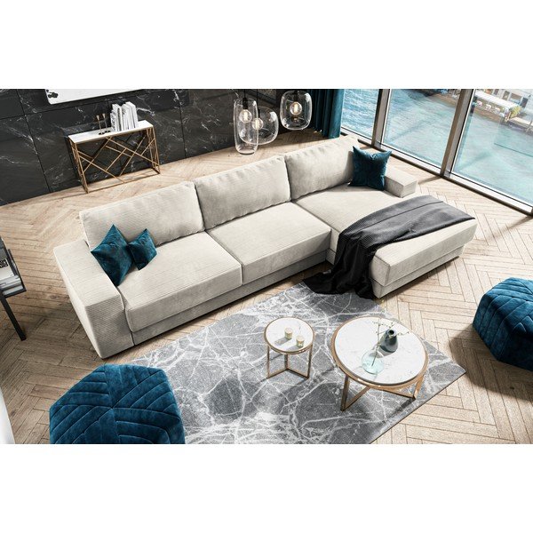 Smėlio spalvos aksominė sofa-lova Milo Casa Donatella, dešinysis kampas-image-1