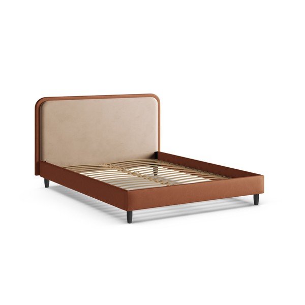 Raudonos plytų spalvos dvigulė lova audiniu dengta su lovos grotelėmis 200x200 cm Aveline – Micadoni -image-2