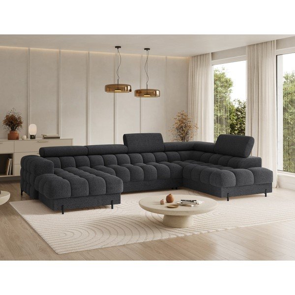 Tamsiai pilkos spalvos iš boucle sulankstoma kampinė sofa (su dešiniuoju kampu/„U“ formos) Feraria – ELTAP-image-3