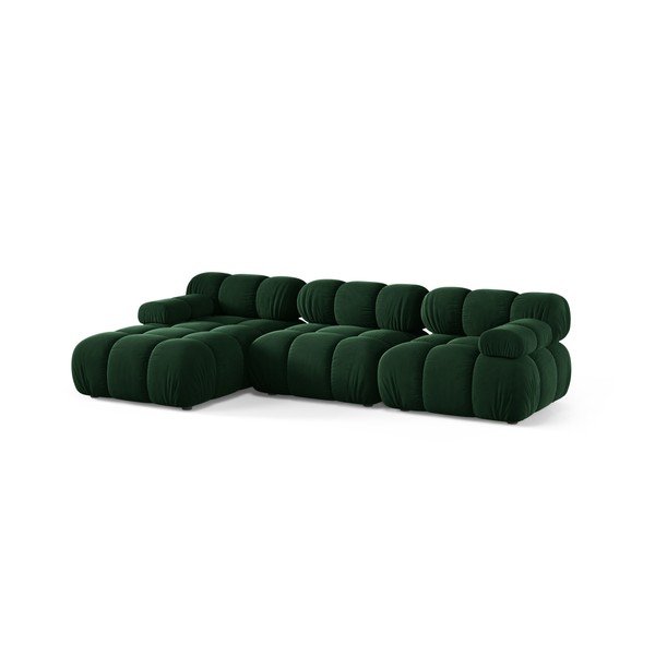 Tamsiai žalios spalvos modulinė kampinė sofa iš velveto (su kairiuoju kampu/su gultu) – Micadoni -image-2
