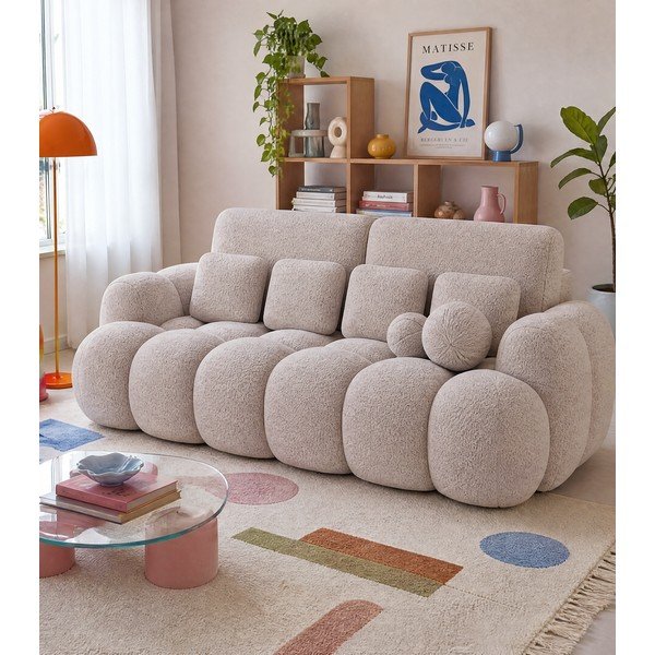 Smėlio spalvos sulankstoma sofa iš boucle 256 cm Cotonn – ELTAP-image-1