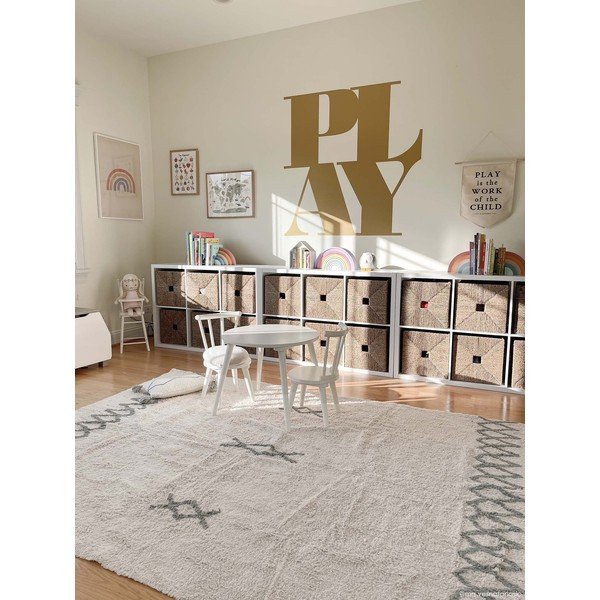 Skalbiamas/rankų darbo iš medvilnės kilimas mėlynos spalvos/kreminės spalvos 170x240 cm Atlas Natural – Lorena Canals-image-1