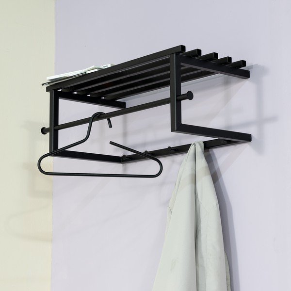 Juodos spalvos iš metalo sieninė lentyna su lentyna 76 cm Marco – Spinder Design-image-1