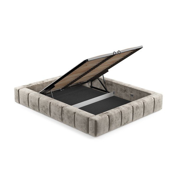 Dvigulė lova smėlio spalvos audiniu dengta su sandėliavimo vieta su lovos grotelėmis 160x200 cm Aruba L – Maison de Rêve-image-4