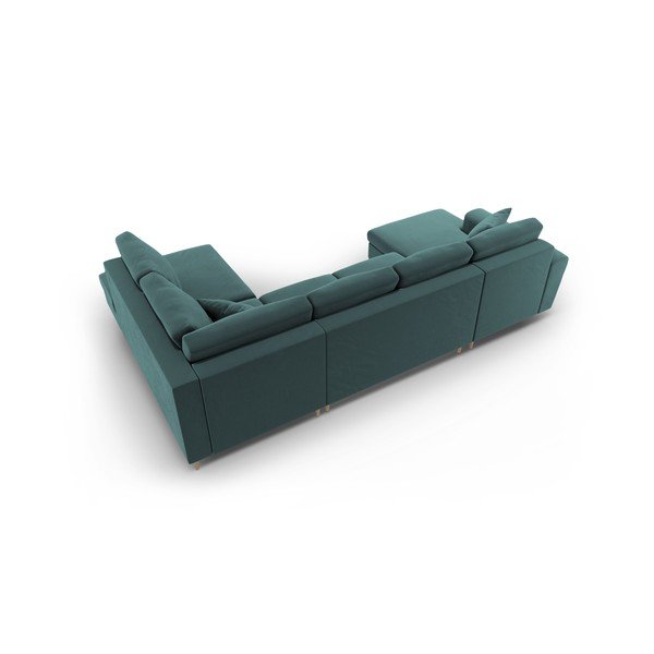 Smaragdinės spalvos iš velveto sulankstoma/su sandėliavimo vieta kampinė sofa (su dešiniuoju kampu/„U“ formos) Kyoto – Cosmopolitan Design-image-4
