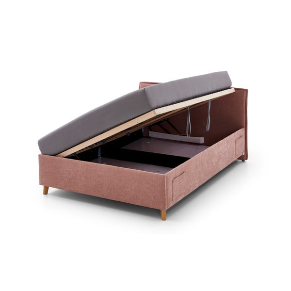 Rožinės spalvos iš audinio vaikiška lova su sandėliavimo vieta su lovos grotelėmis 120x200 cm Fun – Meise Möbel-image-2