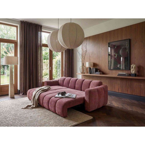 Raudonos spalvos sulankstoma kampinė sofa iš šenilinio audinio (su kairiuoju kampu) Michell – Miuform-image-1