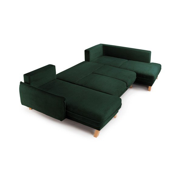 Tamsiai žalios spalvos sulankstoma/su sandėliavimo vieta kampinė sofa iš kordinio velveto (su dešiniuoju kampu/„U“ formos) Tori – Bonami Selection-image-3