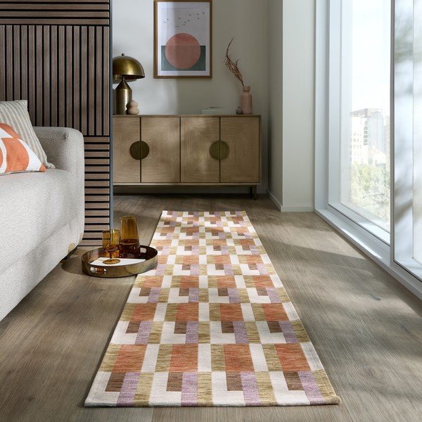 Kilimas oranžinės spalvos/natūralios spalvos 60x230 cm Riley Block Geo – Flair Rugs-image-1