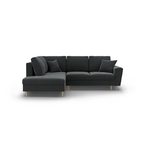 Tamsiai pilkos spalvos iš velveto sulankstoma/su sandėliavimo vieta kampinė sofa (su kairiuoju kampu/„L“ formos) Kyoto – Cosmopolitan Design