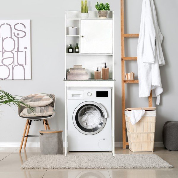 Baltos spalvos aukšta spintelė virš skalbimo mašinos 58x173 cm Laundry – Tomasucci-image-1