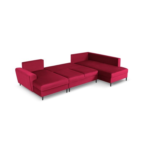 Raudonos spalvos iš velveto sulankstoma/su sandėliavimo vieta kampinė sofa (su dešiniuoju kampu/„U“ formos) Kyoto – Cosmopolitan Design-image-2