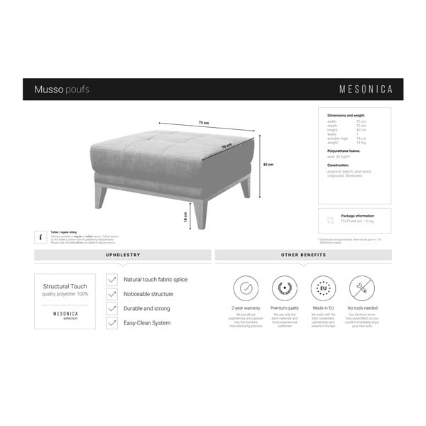 Kreminės spalvos pufas MESONICA Musso Tufted-image-3