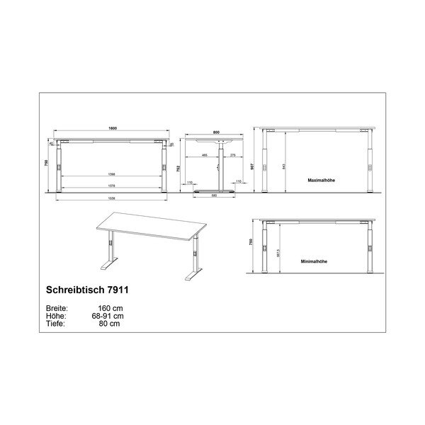 Reguliuojamas darbo stalas su ąžuolo dekoro stalviršiu 80x160 cm Downey – Germania-image-3