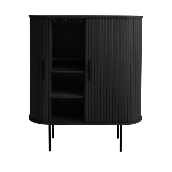 Vyno spintelė juodos spalvos iš ąžuolo su stumdomomis durimis 100x118x40 cm Nola – Unique Furniture-image-2