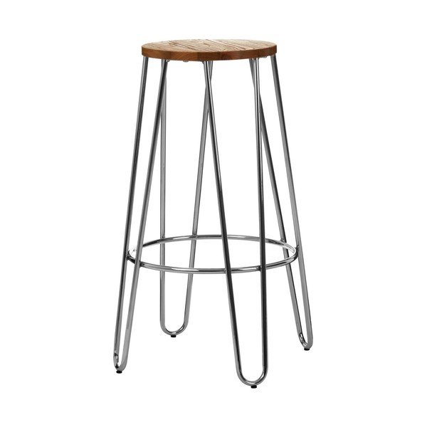 Sidabrinės spalvos/natūralios spalvos iš guobos masyvo baro taburetė (sėdynės aukštis 75 cm) District – Premier Housewares-image-4