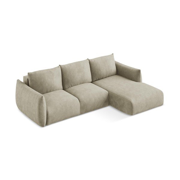 Smėlio spalvos iš šenilinio audinio sulankstoma kampinė sofa (su dešiniuoju kampu/su gultu) Leila – Makamii-image-4