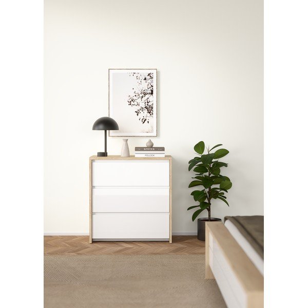 Baltos spalvos/natūralios spalvos šoninė spintelė iš ąžuolo 80x84x48 cm Next – Tvilum-image-1