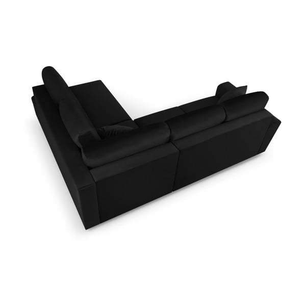 Juodos spalvos iš velveto sulankstoma/su sandėliavimo vieta kampinė sofa (su dešiniuoju kampu/„L“ formos) Kyoto – Cosmopolitan Design-image-4