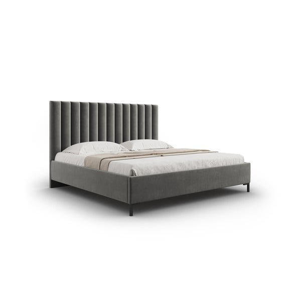 Dvigulė lova pilkos spalvos audiniu dengta su sandėliavimo vieta su lovos grotelėmis 180x200 cm Casey – Mazzini Beds