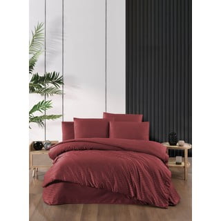 Raudonos spalvos iš damasko dvigulė/itin ilga patalynė su paklode/4 dalių 200x220 cm – Mila Home