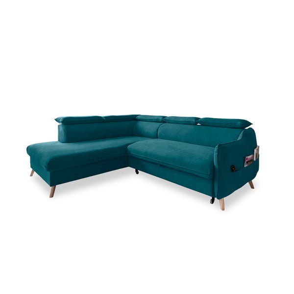Sulankstoma kampinė sofa iš velveto turkio spalvos (su kairiuoju kampu) Sweet Harmony – Miuform