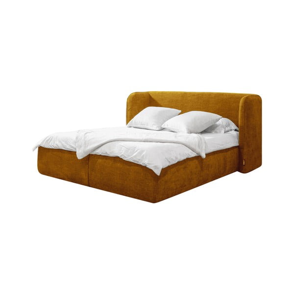 Geltonos spalvos minkšta dvigulė lova su 180x200 cm grotelėmis Louise - Bobochic Paris
