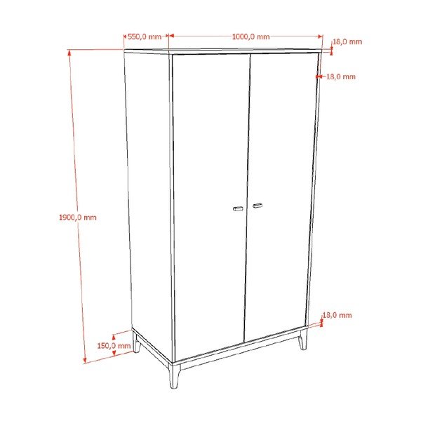 Tamsios natūralios spalvos drabužių spinta iš riešutmedžio 100x190,5x55 cm Ilyas – Vipack-image-2