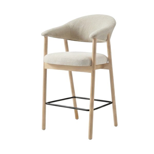 Kreminės spalvos/natūralios spalvos iš audinio baro taburetė su porankiais (sėdynės aukštis 67 cm) Elk – Unique Furniture