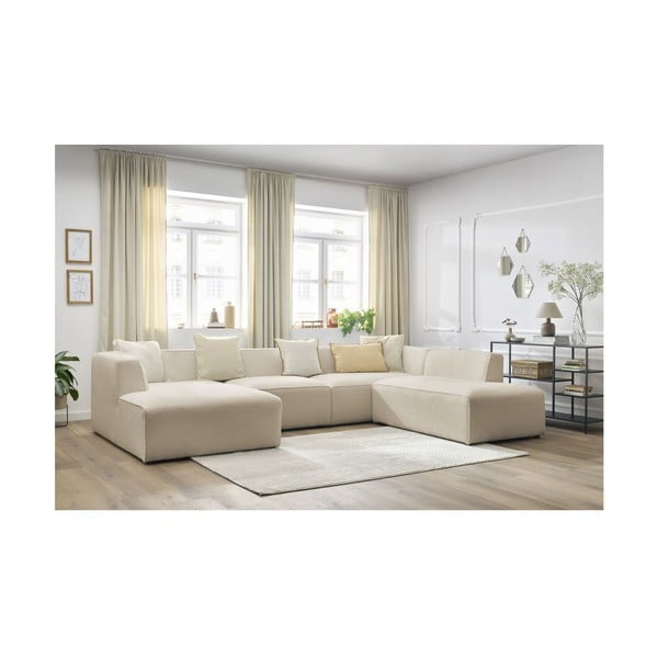 Smėlio spalvos iš boucle modulinė kampinė sofa (su dešiniuoju kampu/„U“ formos) Megeve – Bobochic Paris-image-4
