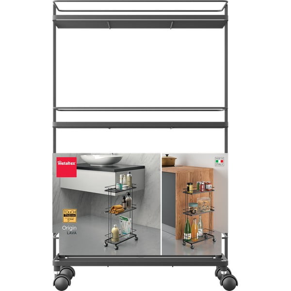 Matinės juodos spalvos iš plieno lentyna ant ratukų 38x62x16 cm Lava – Metaltex-image-4