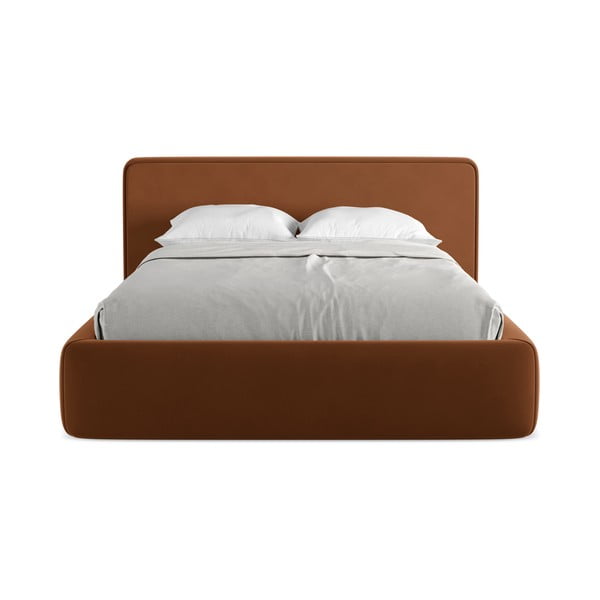 Terakotos spalvos dvigulė lova audiniu dengta su sandėliavimo vieta su lovos grotelėmis 140x200 cm Kiana – Makamii-image-4