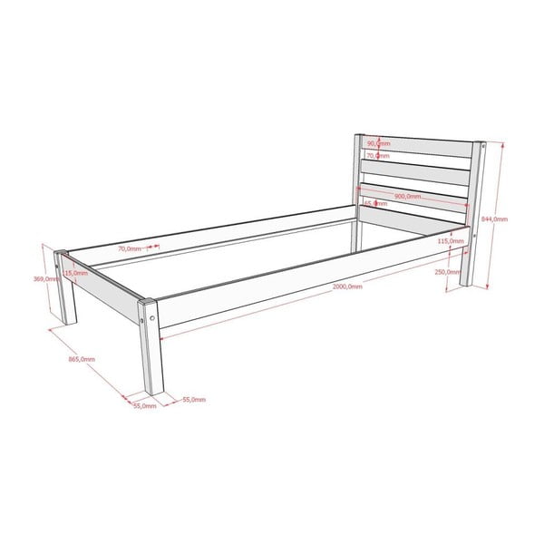 Baltos spalvos iš pušies masyvo vaikiška lova be grotelių 90x200 cm Pino – Vipack-image-2