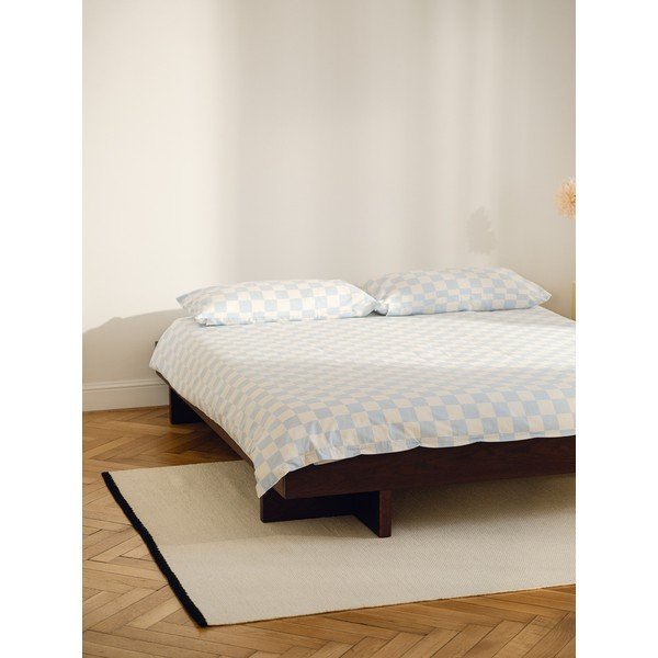 Šviesiai mėlynos spalvos/kreminės spalvos iš satino medvilnės viengulis antklodės užvalkalas 140x200 cm Plu – noo.ma-image-1