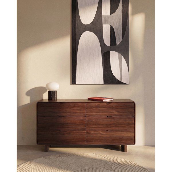 Tamsios natūralios spalvos šoninė spintelė iš riešutmedžio 120x75x50 cm Norlen – Kave Home-image-2