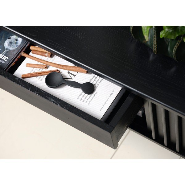TV spintelė juodos spalvos iš ąžuolo 48x160 cm Siena – Unique Furniture-image-1