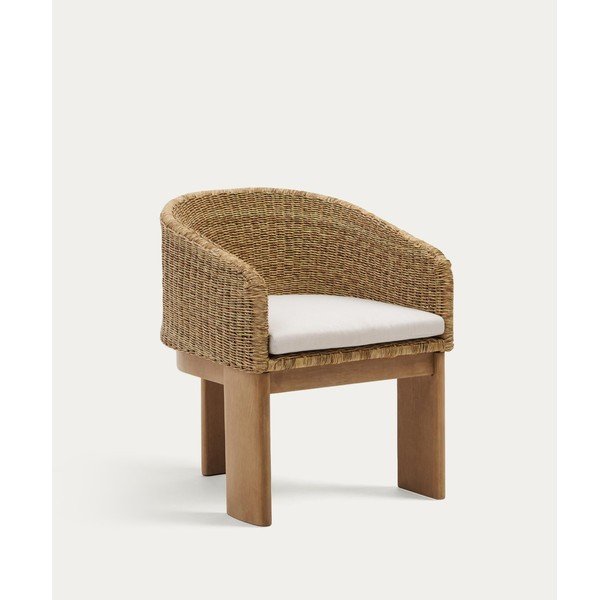 Natūralios spalvos paminkštinto audinio/rotangas sodo kėdė Xoriguer – Kave Home-image-4