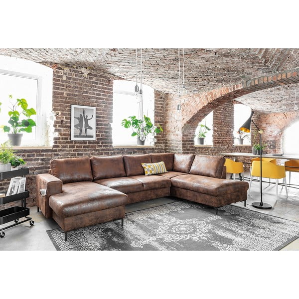 Ruda U formos sofa-lova iš dirbtinės odos Miuform Lofty Lilly Vintage, dešinysis kampas-image-3