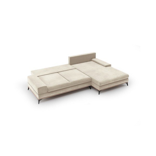 Smėlio spalvos kampinė sofa-lova su aksomo apmušalais Windsor & Co Sofos Astre, dešinysis kampas-image-3