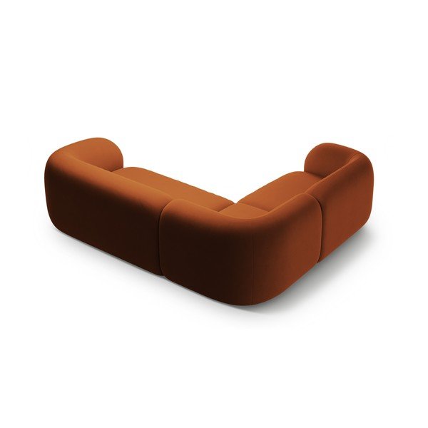 Terakotos spalvos kampinė sofa iš velveto (su kairiuoju kampu/„L“ formos) Kate – Micadoni -image-2